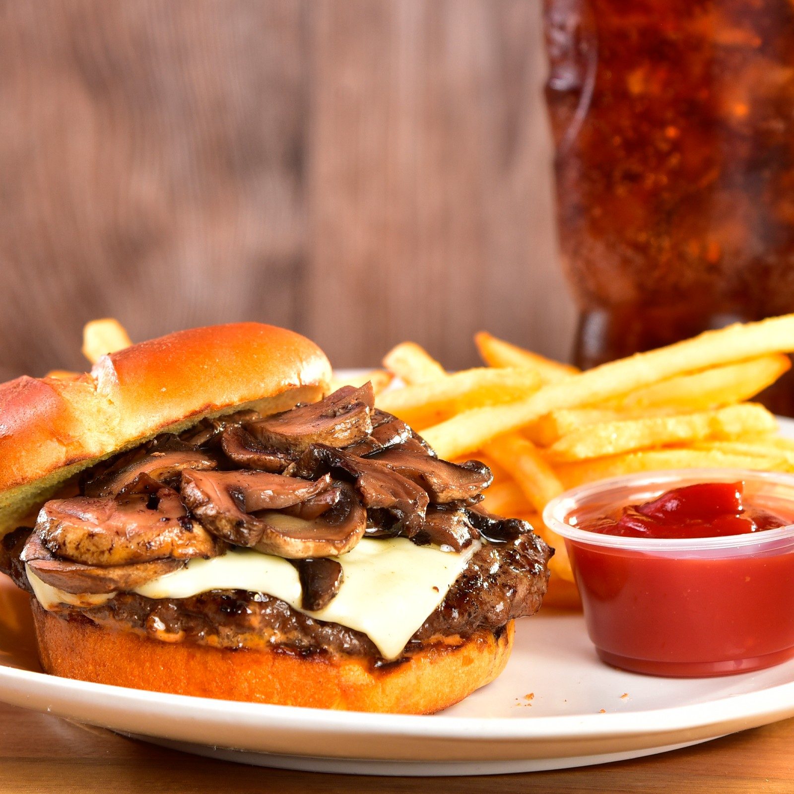 Mushroom Swiss Burger Meal.